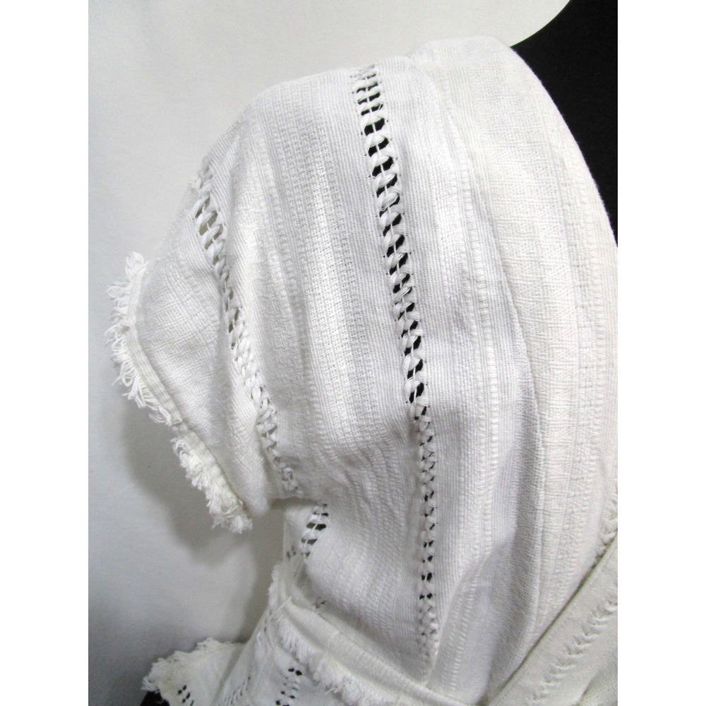 Vintage Handwoven Mexican White Belted Boho Wrap Shirt Women Sz M/L - Picture 6 of 13